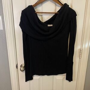 Free People We The Free Sweater Womens Large Black Ribbed Off Shoulder Cowl Neck